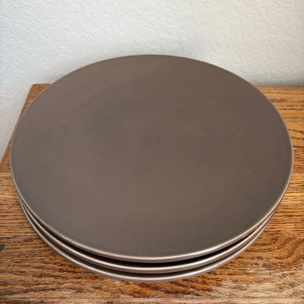 3 Pottery Barn Studio Barbara Eigen Dinner Plates 10” Cocoa Brown